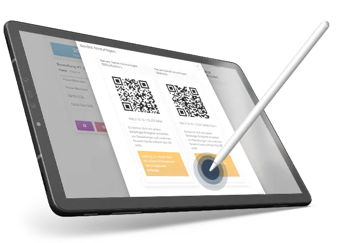 Tablet mit QR-Codes für digitale Bestellungen