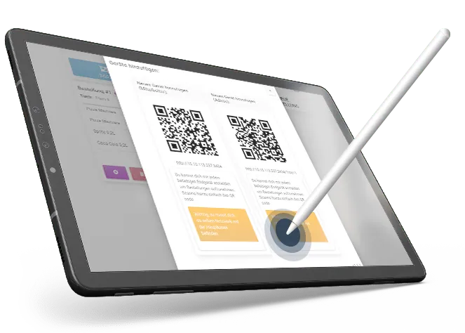 degaso Kassensystem auf Tablet - Benutzeroberfläche für mobile Kassierung mit QR-Code Scanner