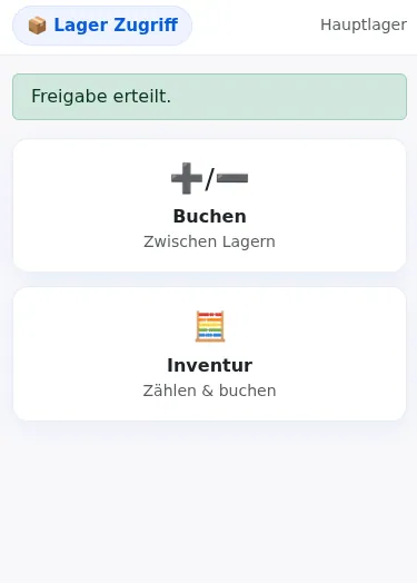 degaso Lager Zugriff Interface mit Buchen und Inventur Funktionen